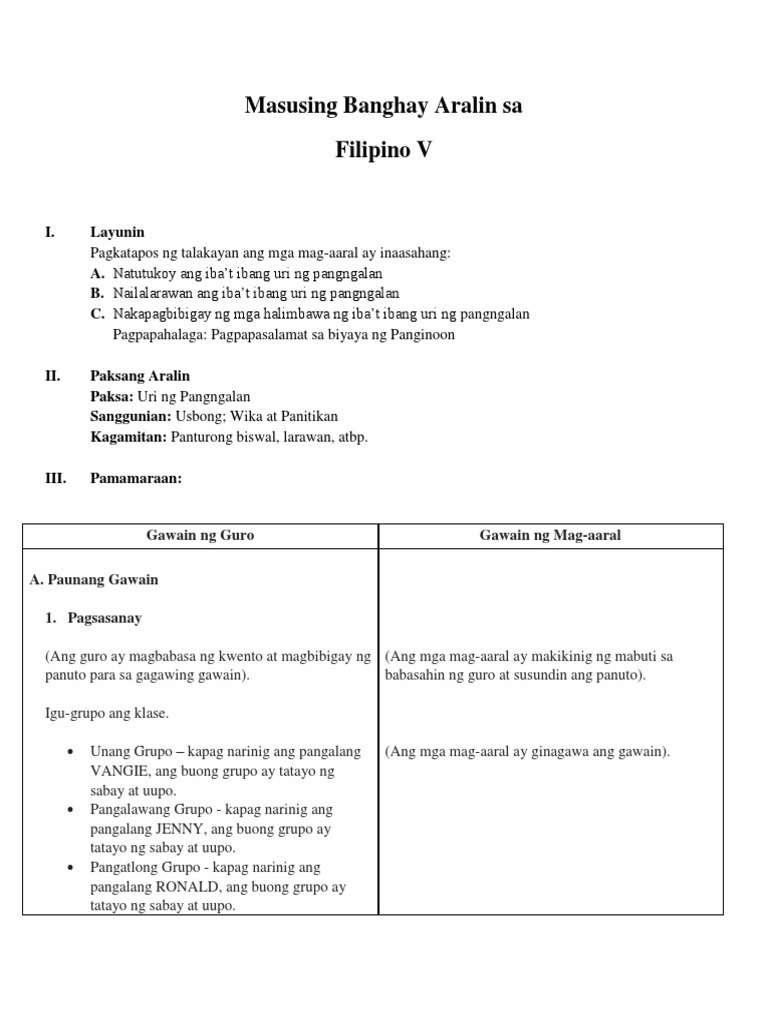 Masusing Banghay Aralin Sa Filipino V