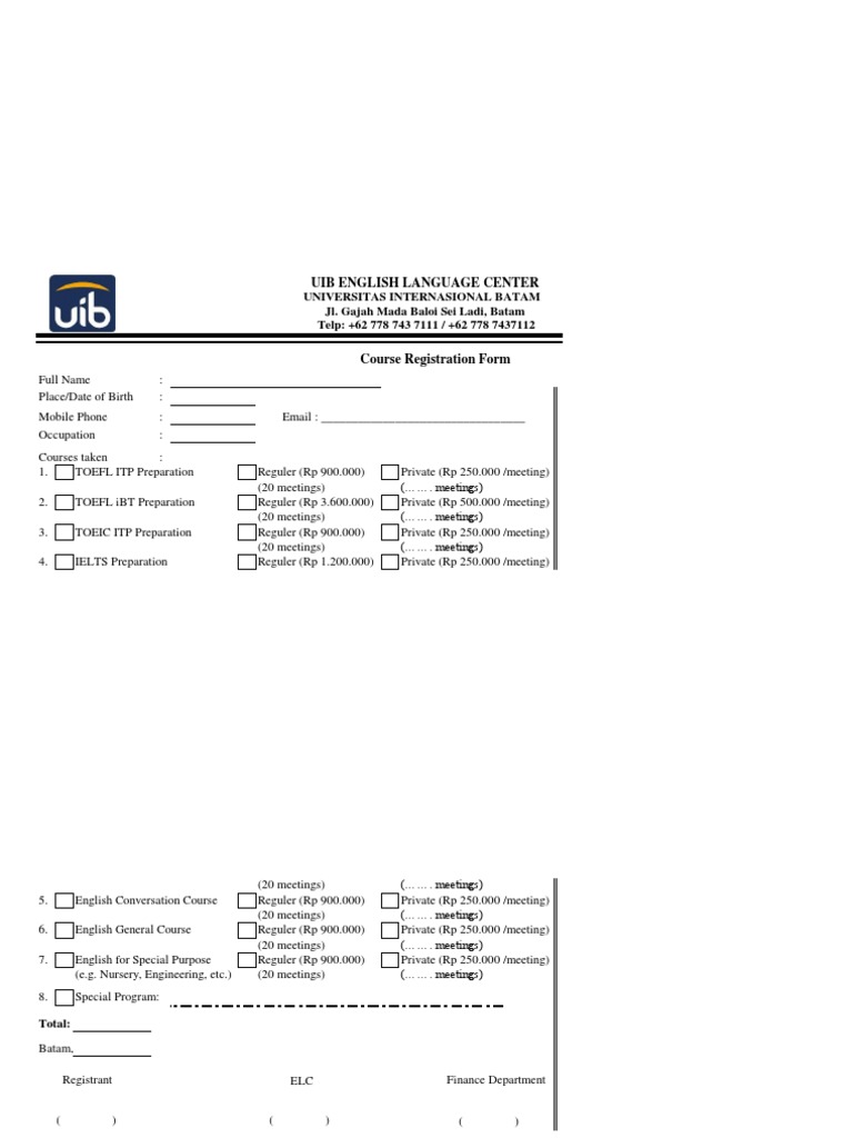 Course Registration Form | PDF