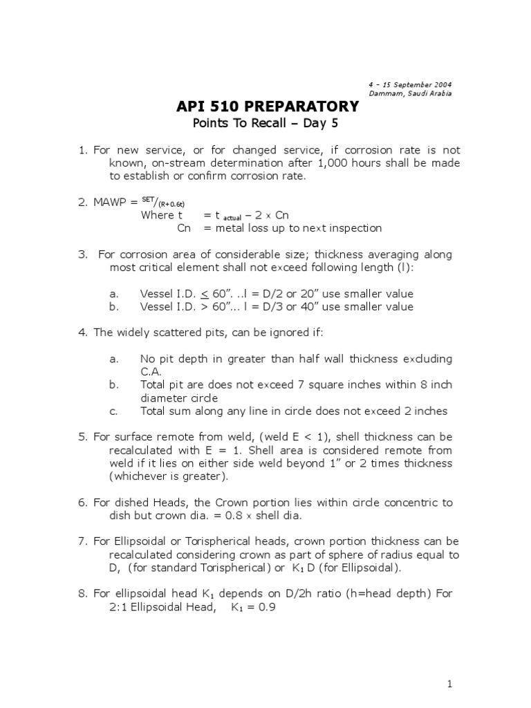 Api 510 Preparatory: Points To Recall - Day 5 | PDF | Home & Garden ...