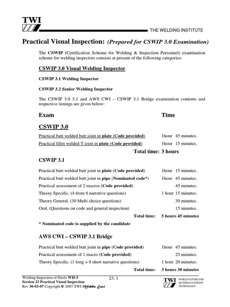 9 Practical Cswip 3 0 Practical Visual Inspection Welding Construction