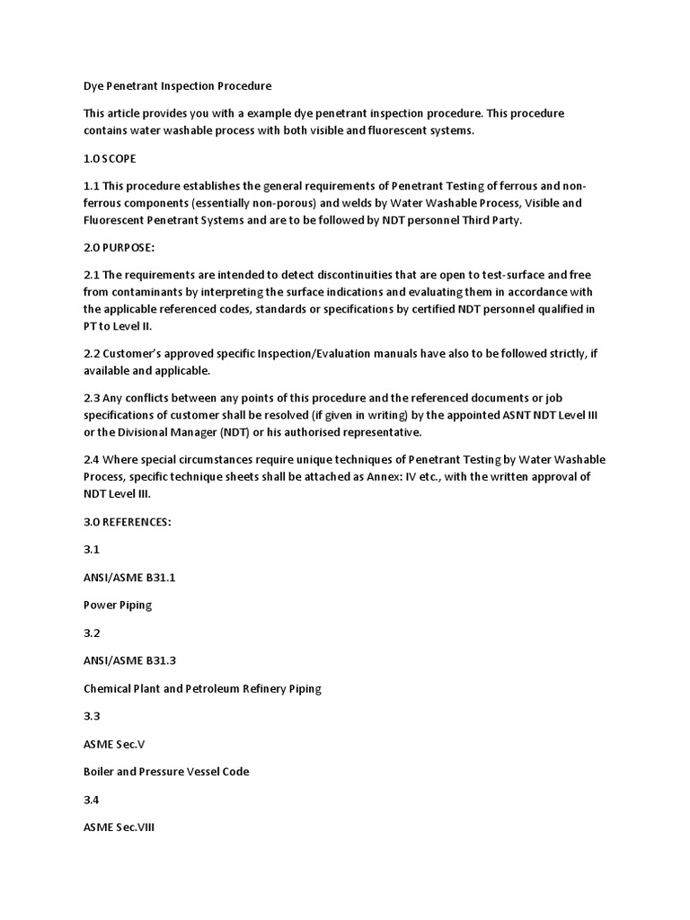 Dye Penetrant Inspection Procedure Guide | PDF | Nondestructive Testing ...