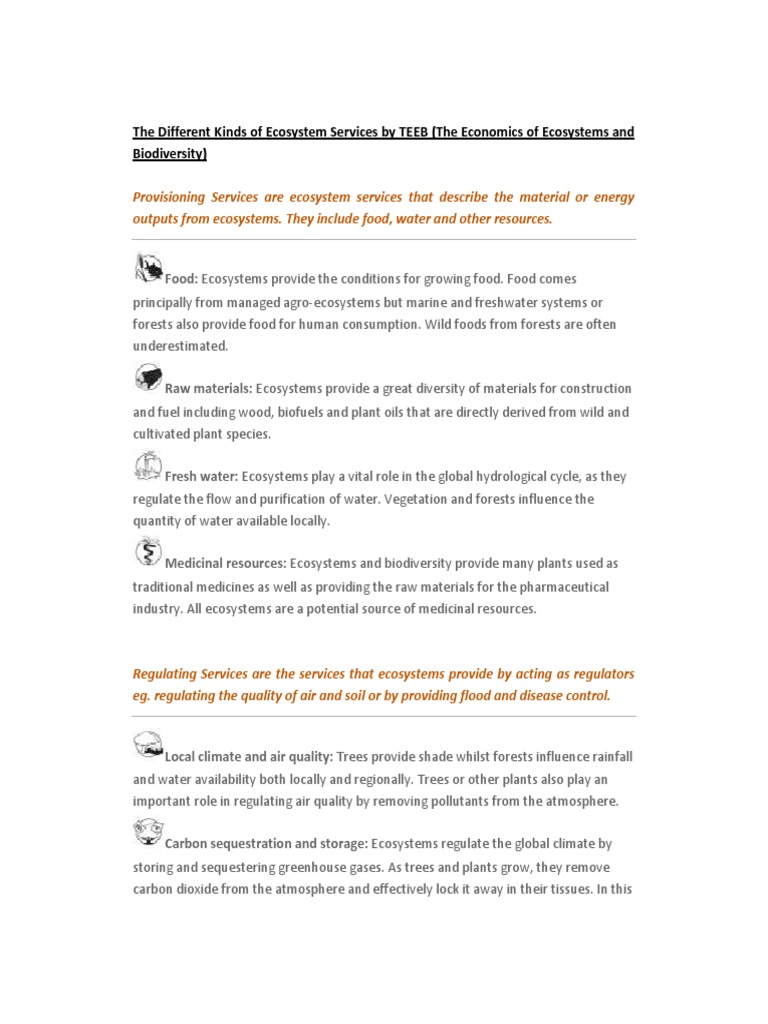 The Different Kinds of Ecosystem Services by TEEB PDF | PDF | Ecosystem ...