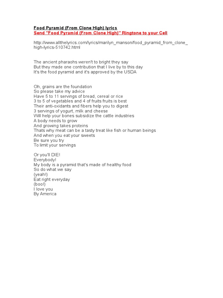 Send "Food Pyramid (From Clone High) " Ringtone To Your Cell PDF