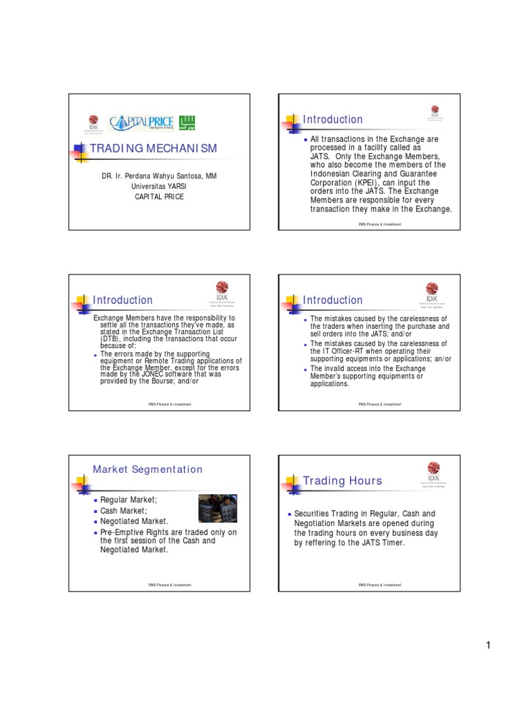 Trading Mechanism IDX PDF Order (Exchange) Indonesian Rupiah