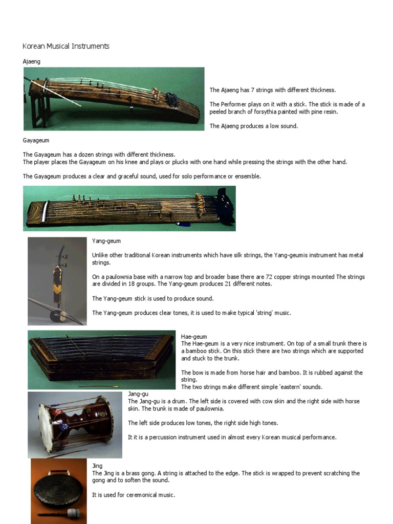 Korean Musical Instruments | PDF | Music Production | Hornbostel Sachs