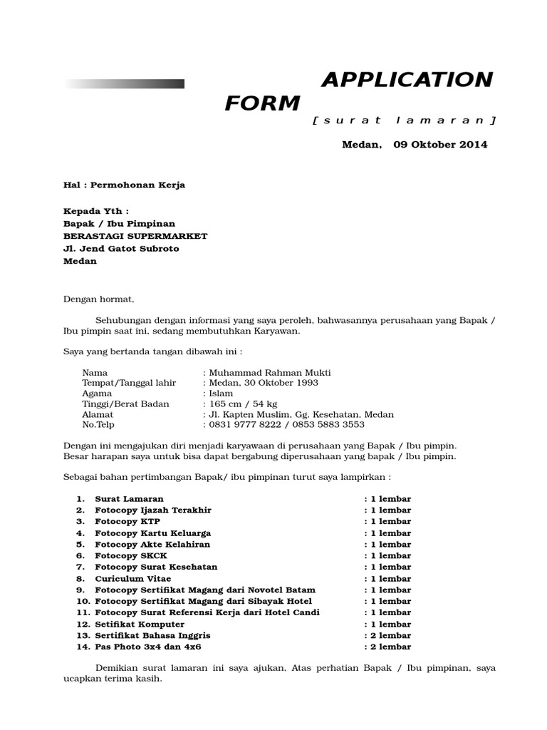 Contoh Surat Lamaran Pdf
