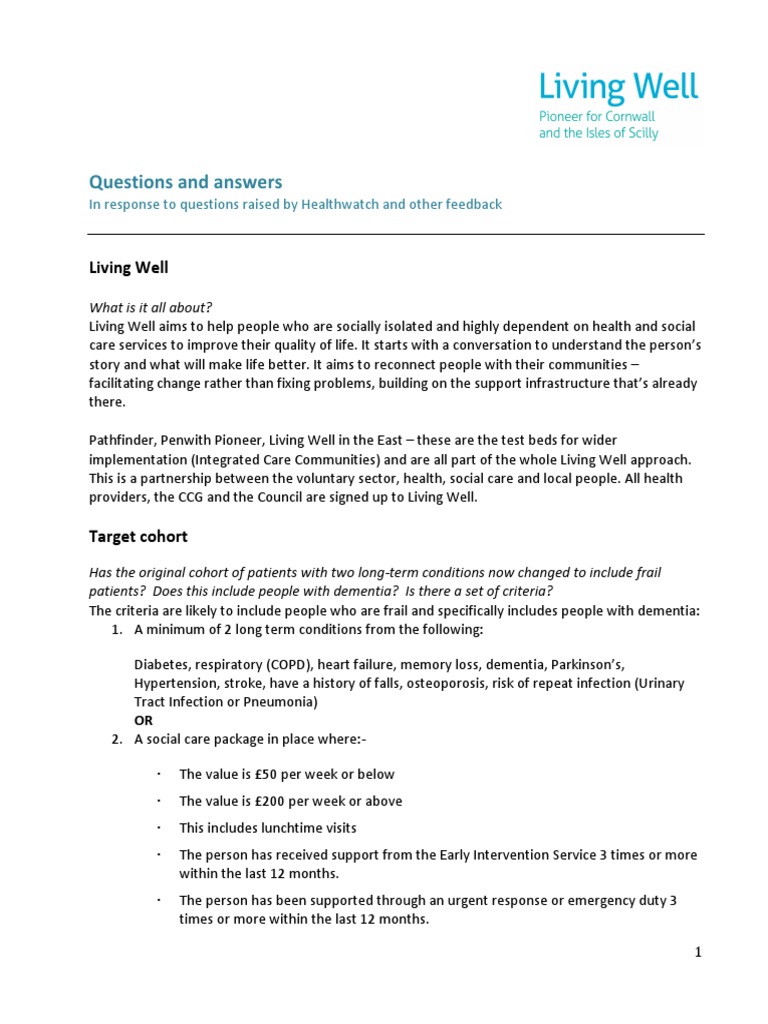 Living Well Program Overview and FAQs | PDF
