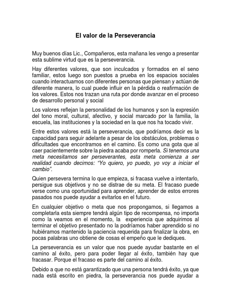El Valor de la Perseverancia en Niños | PDF | Planificación | Aprendizaje