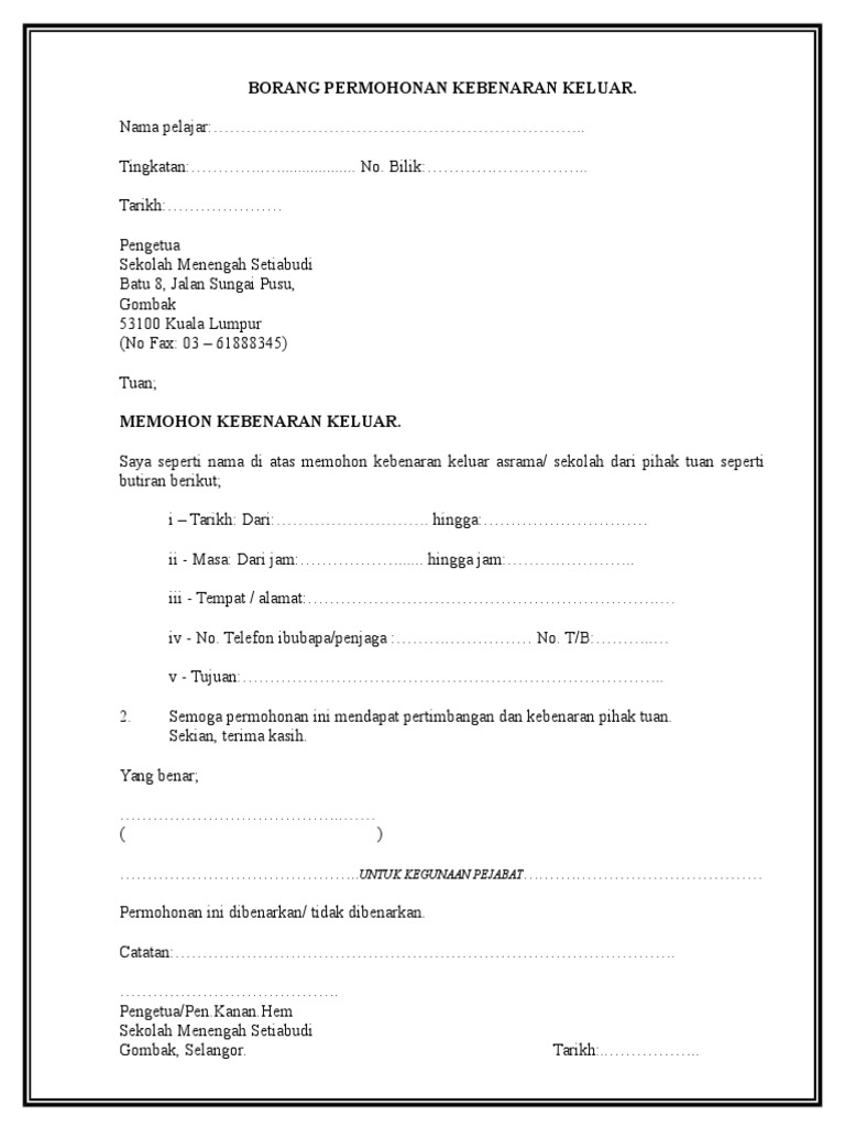 Contoh Surat Izin Asrama Detil Gambar Online