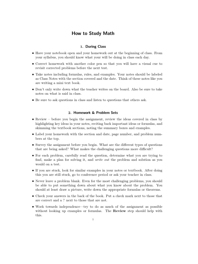 How To Study Math1 | PDF | Homework | Textbook