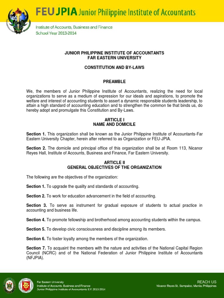 Constitution and By-Laws of FEU JPIA | PDF | Board Of Directors 