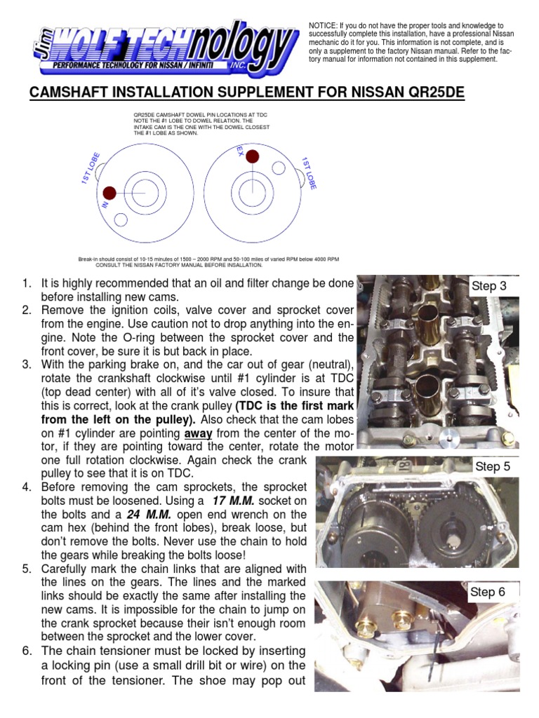 QR25DE Camshaft Installation Supplement A StepbyStep Guide to
