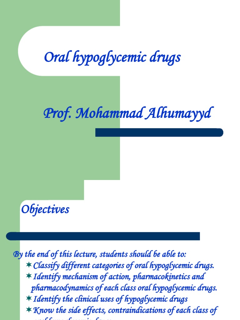 Classification of Oral Hypoglycemic Drugs | PDF | Insulin | Hypoglycemia