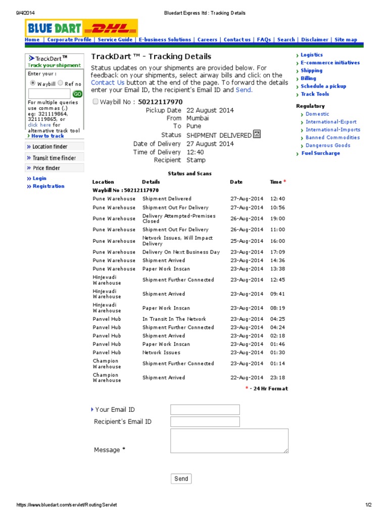 Bluedart Express - Tracking Details | PDF