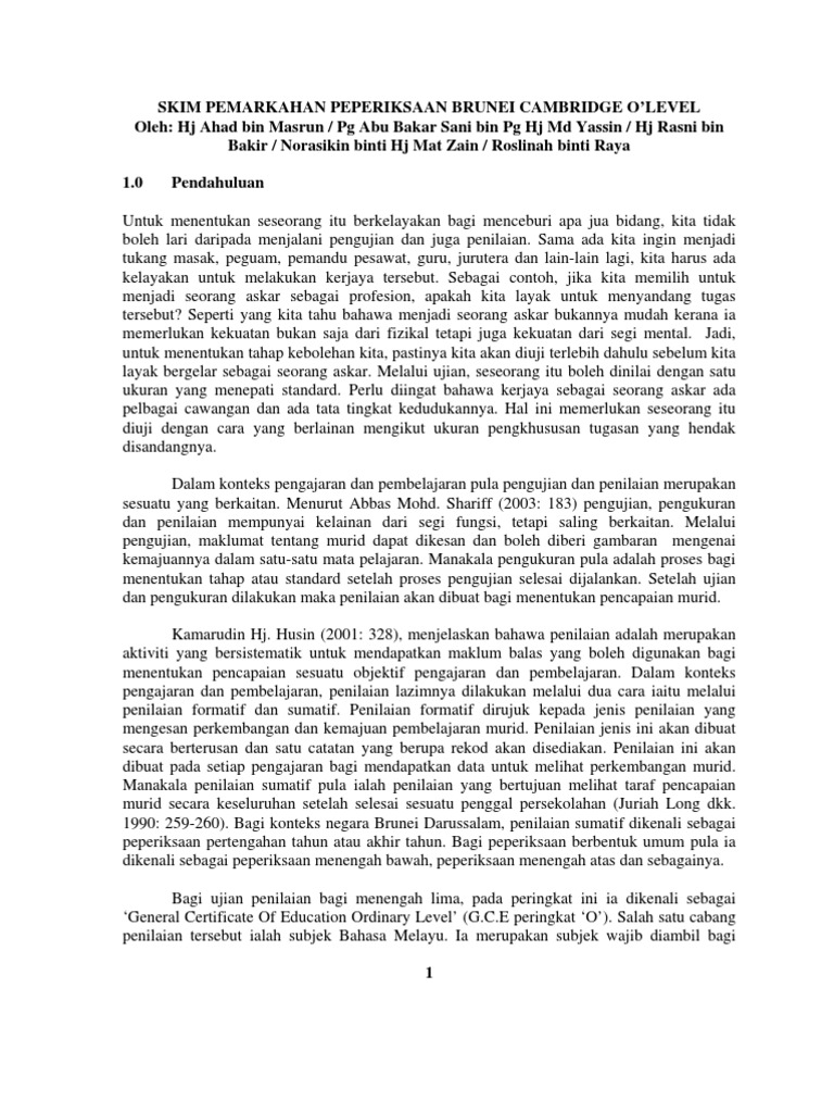 Skim Pemarkahan O Level Pdf