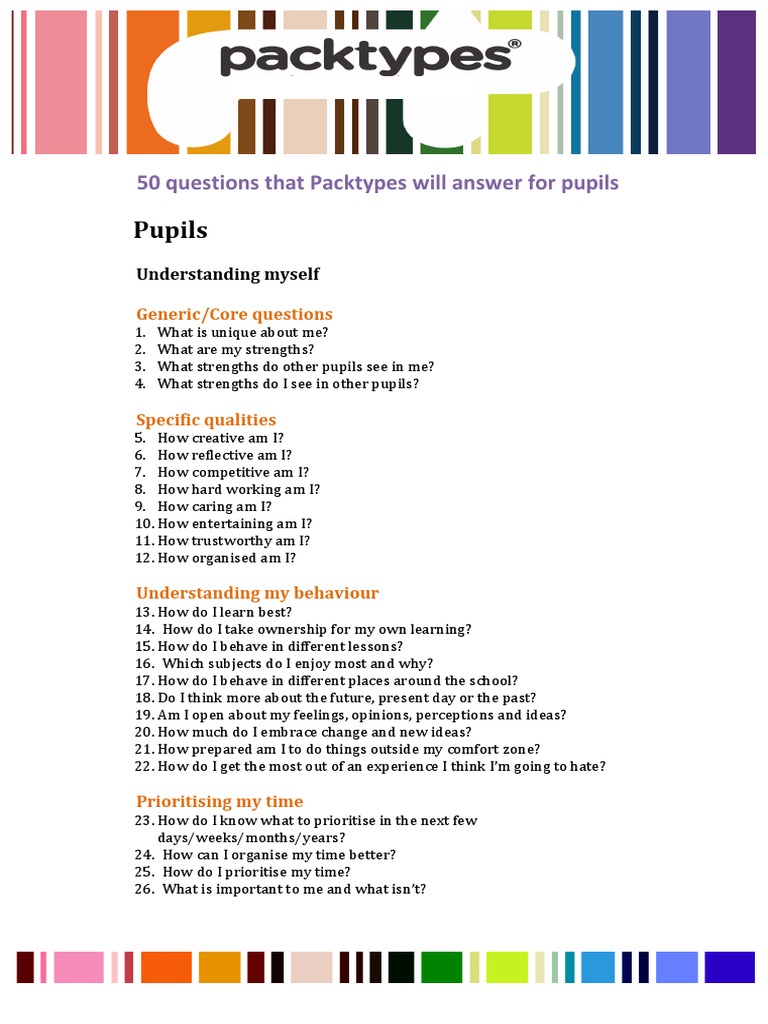 50 Questions That Packtypes Answers About PUPILS | PDF | Career ...