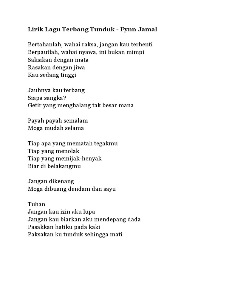 Lirik Lagu Terbang Tunduk Pdf