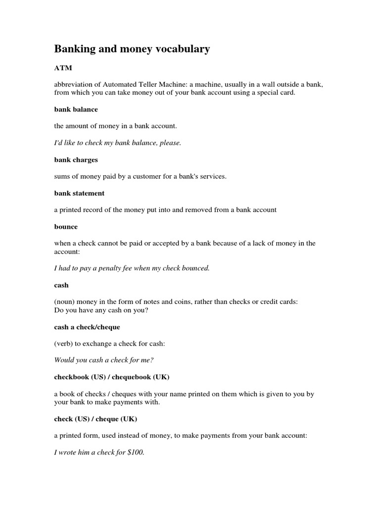 Banking and money vocabulary.docx Cheque Banks