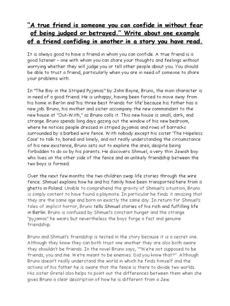 The Boy in The Striped Pyjamas Sample Essay PDF