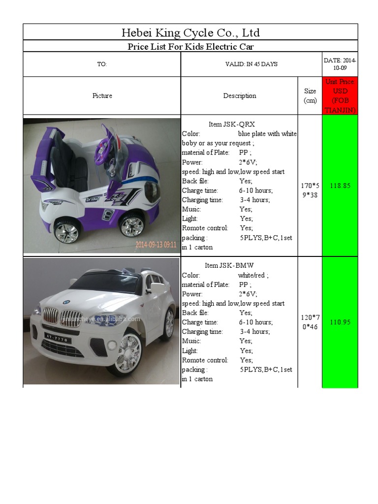 Kids Electric Car Catalog PDF PDF Economics Transport