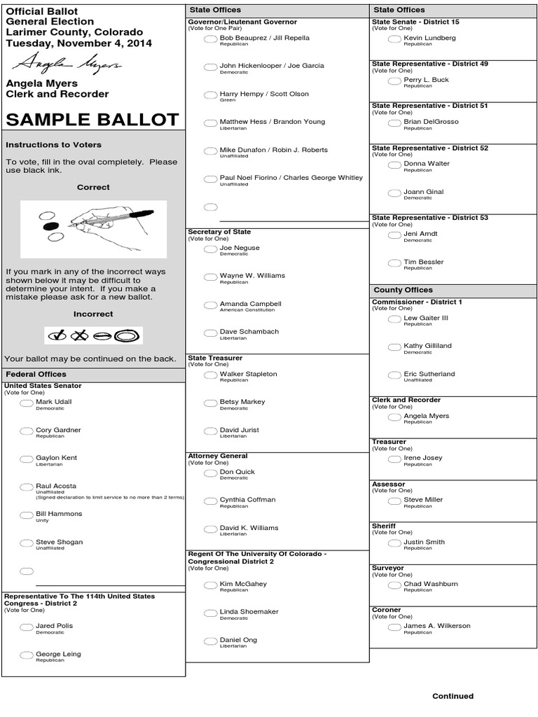 Sample Ballot Official Ballot General Election Larimer County