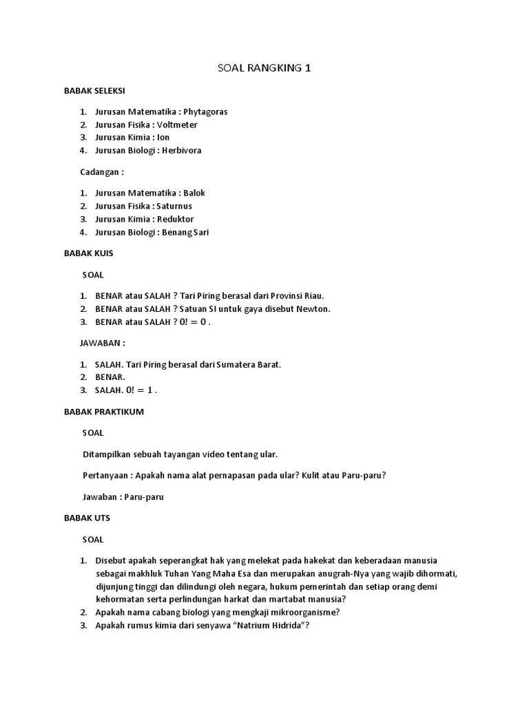 Soal Rangking 1 Sd Dan Jawabannya Gysna ID