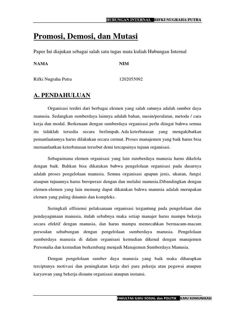 Surat demosi karyawan Pekerja tidak boleh didemosi begitu saja tanpa alasan yang jelas.