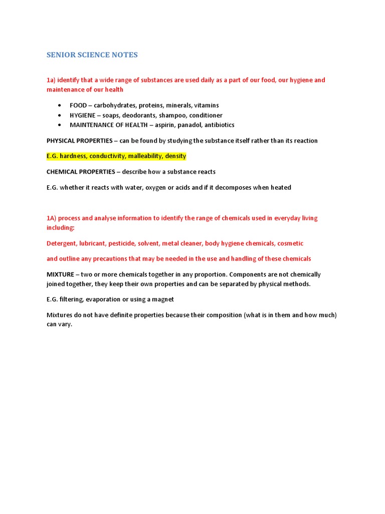 Senior Science Notes | PDF