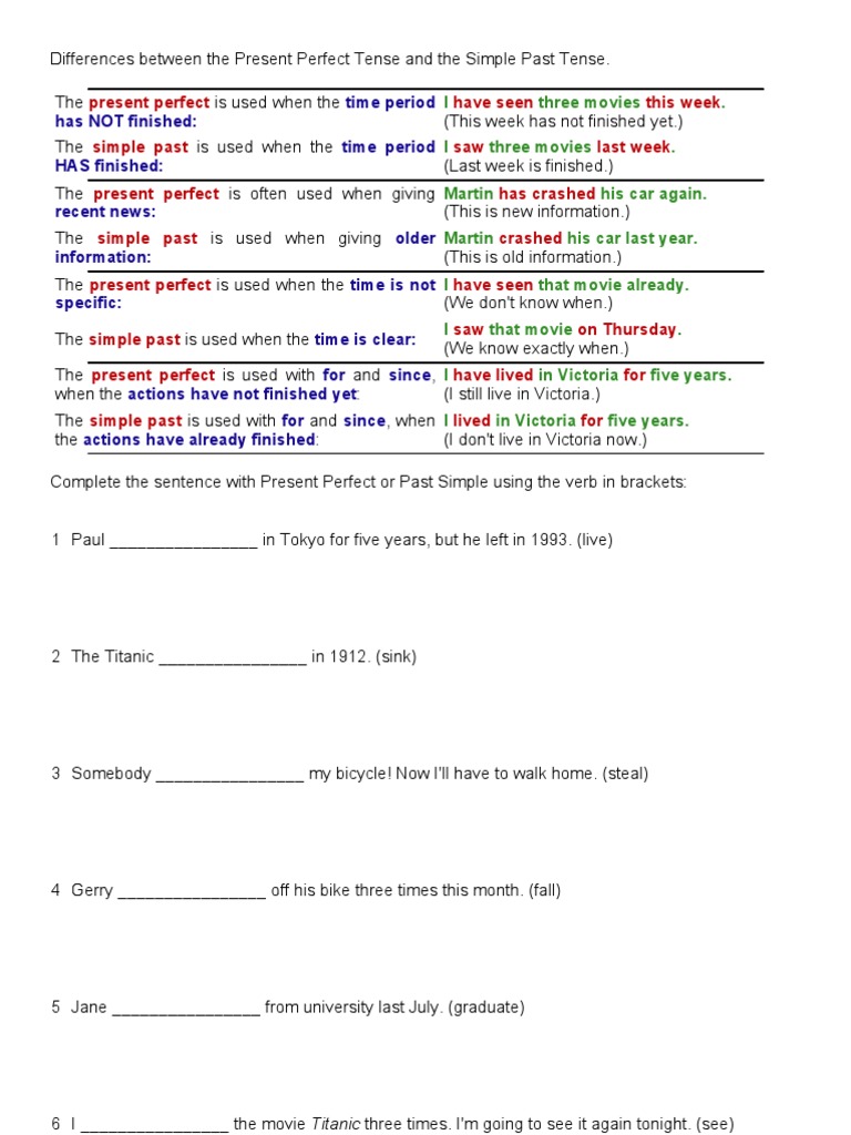 Present Perfect vs. Simple Past Tense | PDF | Grammatical Tense | Malaria
