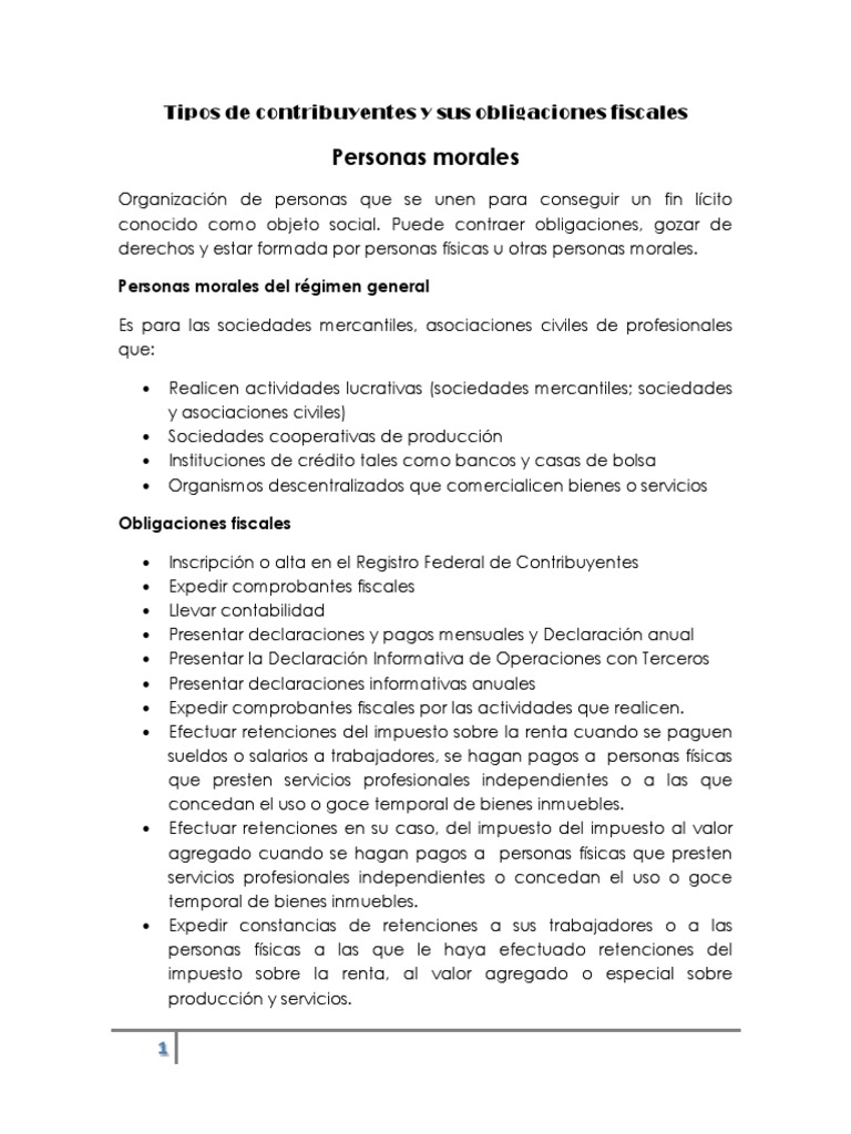 Tipos de Contribuyentes y Obligaciones Fiscales | PDF | Salario ...