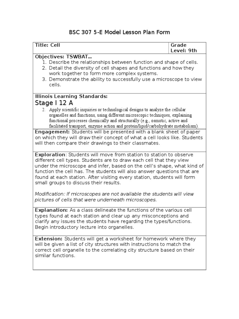 Cell Structure and Function Lesson Plan | PDF | Laboratory Techniques ...
