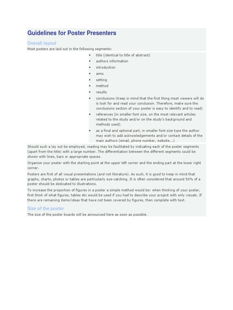 Guidelines For Poster Presenters: Overall Layout | PDF | Poster | Graphics