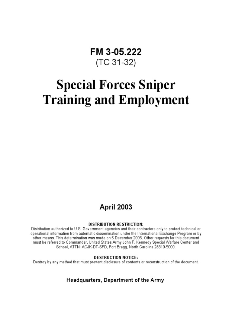 FM 3-05.222 Special Forces Sniper Training Employment | PDF