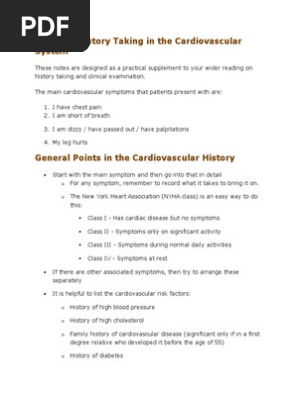 Notes on History Taking in the Cardiovascular System