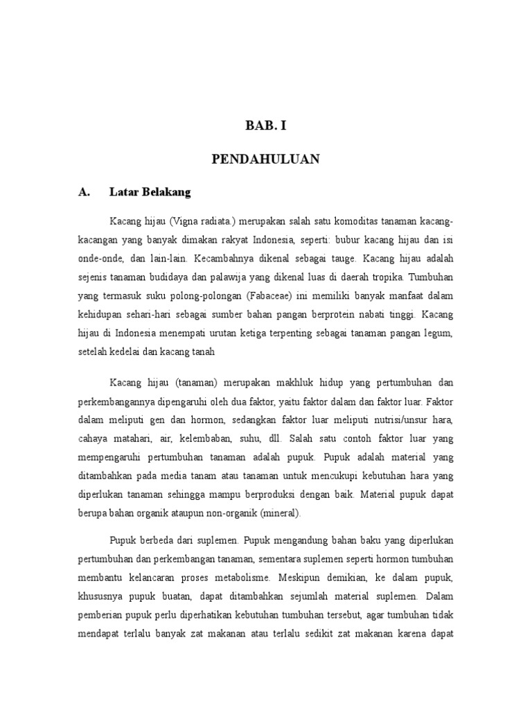 Laporan Penelitian Pengaruh Pupuk Terhadap Pertumbuhan Tanaman Kacang Hijau