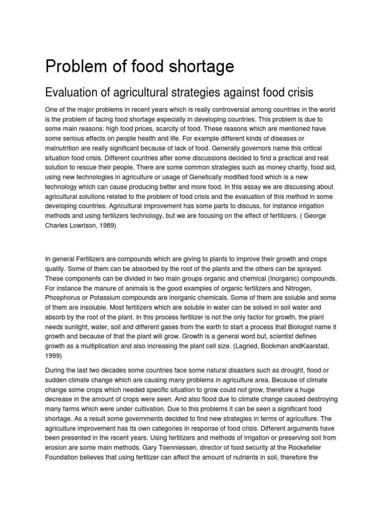 food shortage problem and solution essay