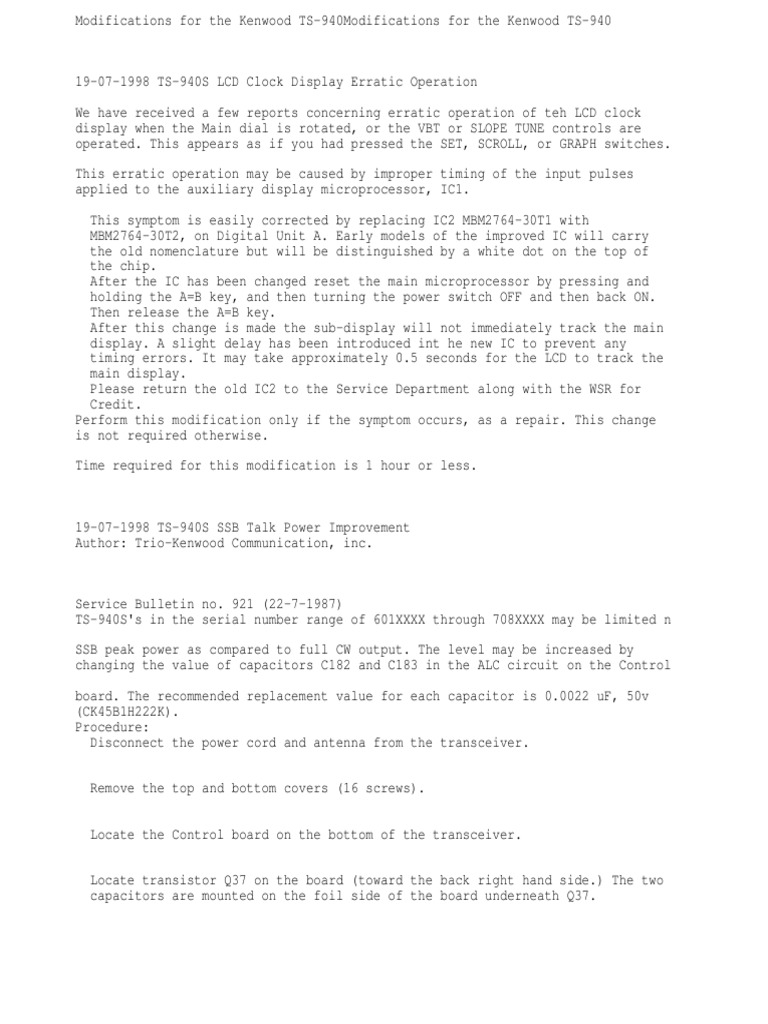 Modifications For The Kenwood TS-940 | PDF | Electrical Connector