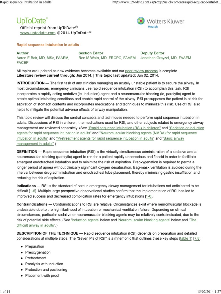 4.Rapid Sequence Intubation in Adults Uptodate PDF PDF Apnea