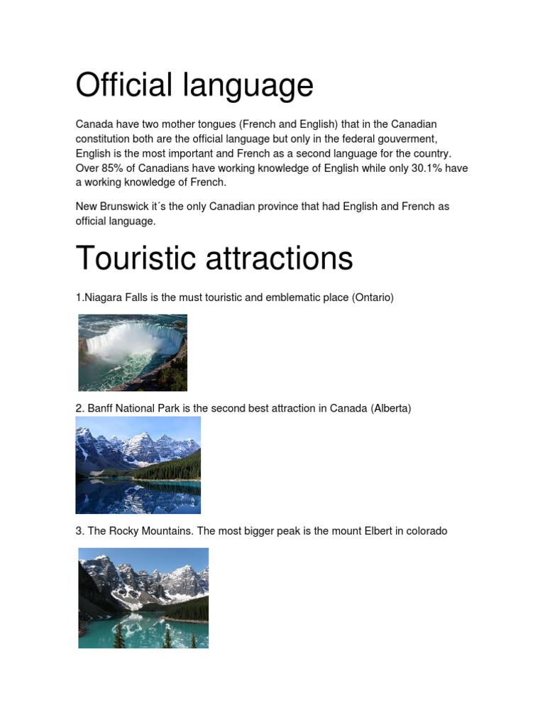 Canada: Official Languages and Attractions | PDF | Travel | Foreign ...