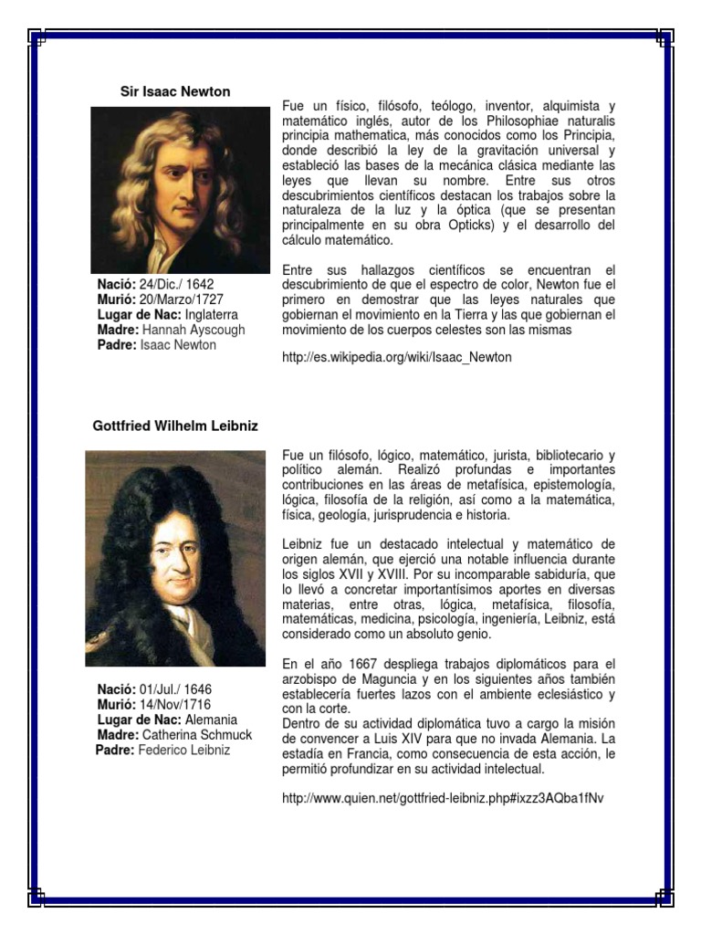 Tarea Biografias | PDF | Isaac Newton | Gottfried Wilhelm Leibniz