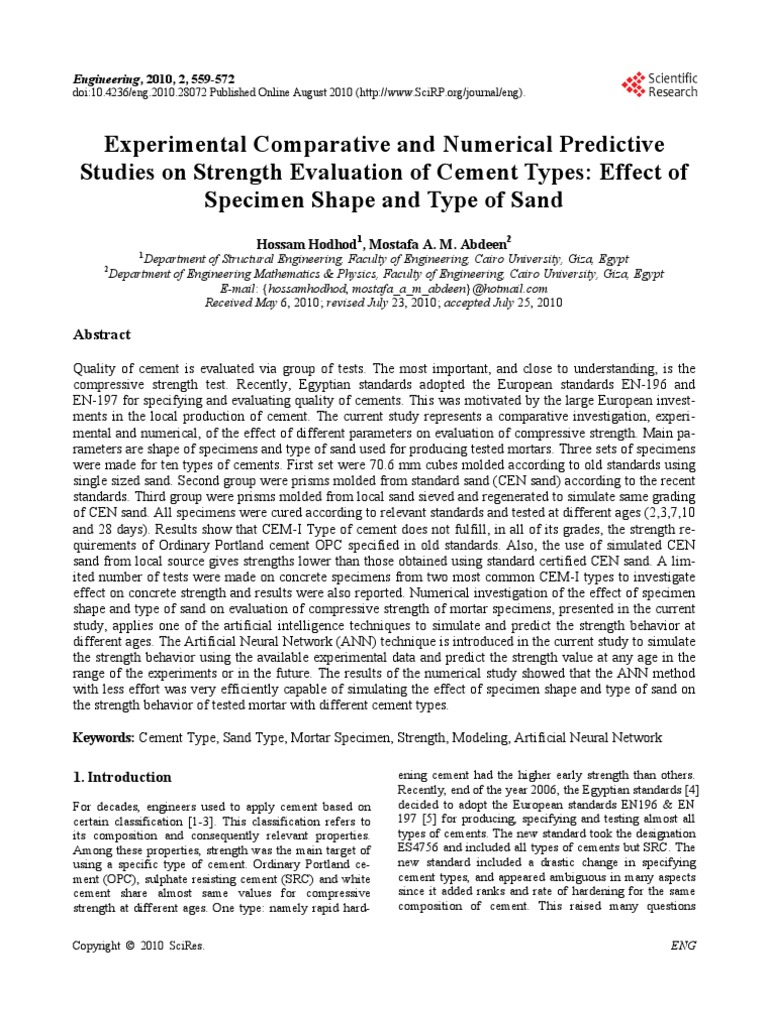 Studies For Different Types of Cement and Sand PDF | PDF | Artificial ...