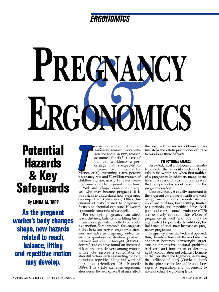 Pregnancy and Ergonomics Potential Hazarsd and Key Safeguards