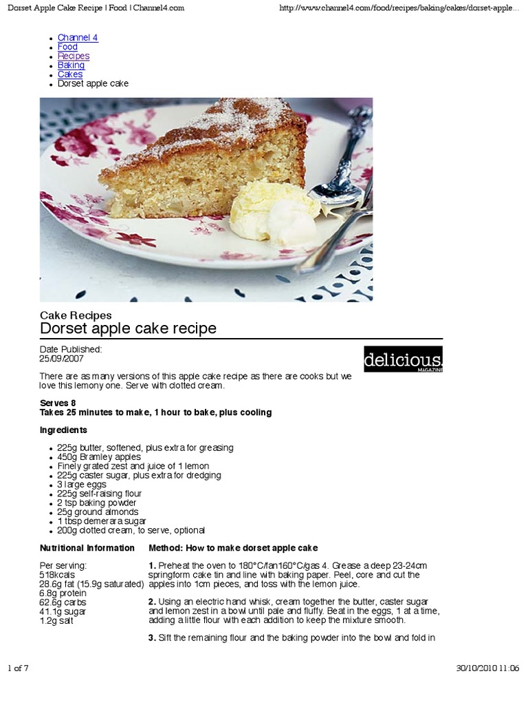 Dorset Apple Cake Recipe PDF Cakes Baking
