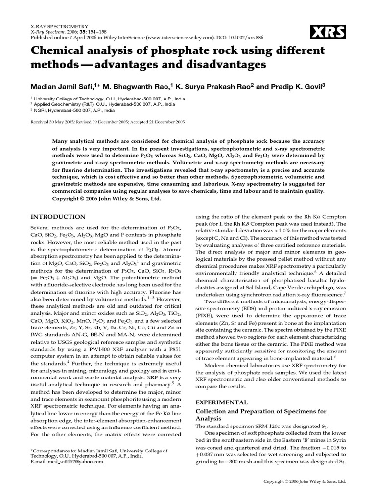 Chemical Analysis of Phosphate Rock Using Different Methods-Advantages ...