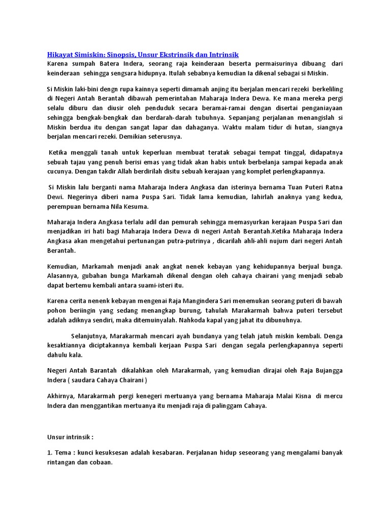 Sinopsis Novel Terjemahan Dan Unsur Intrinsiknya