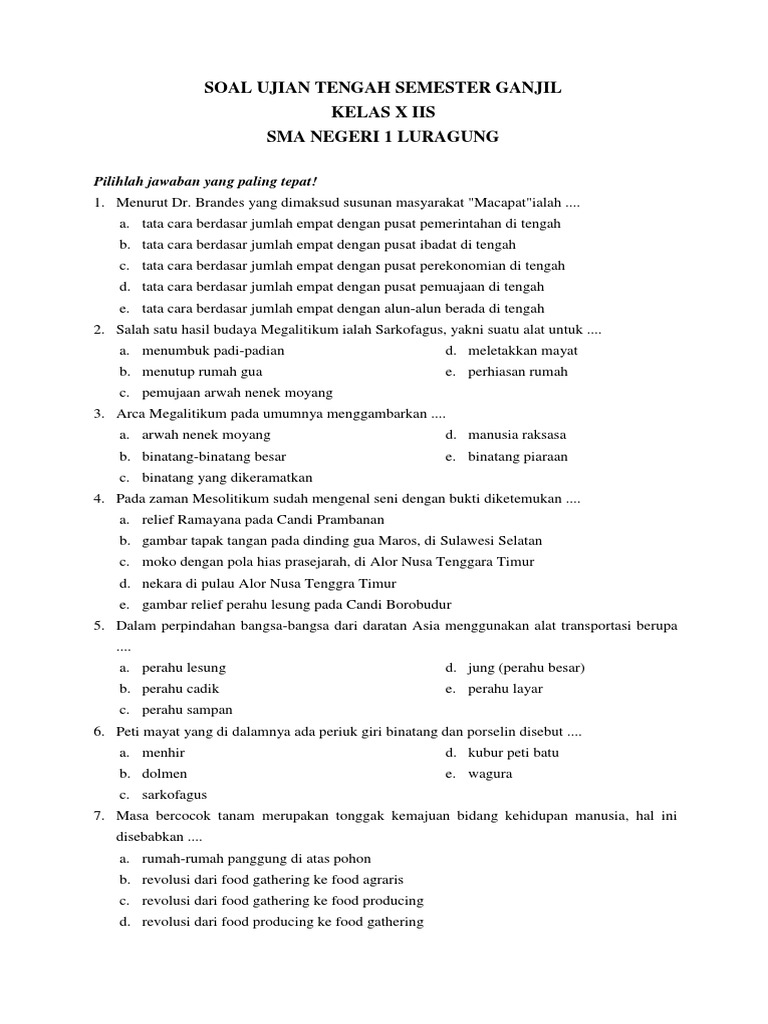 Soal Ujian Tengah Semester Ganjil