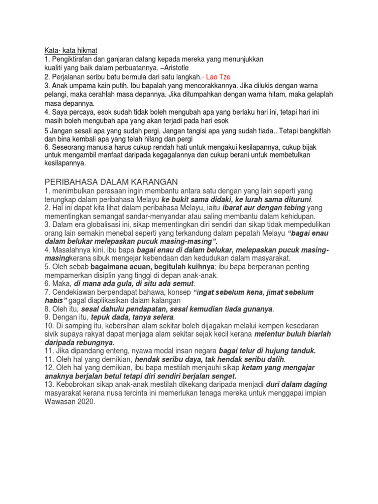 Peribahasa Kata Kata Hikmat Untuk Spm Karangan Pdf