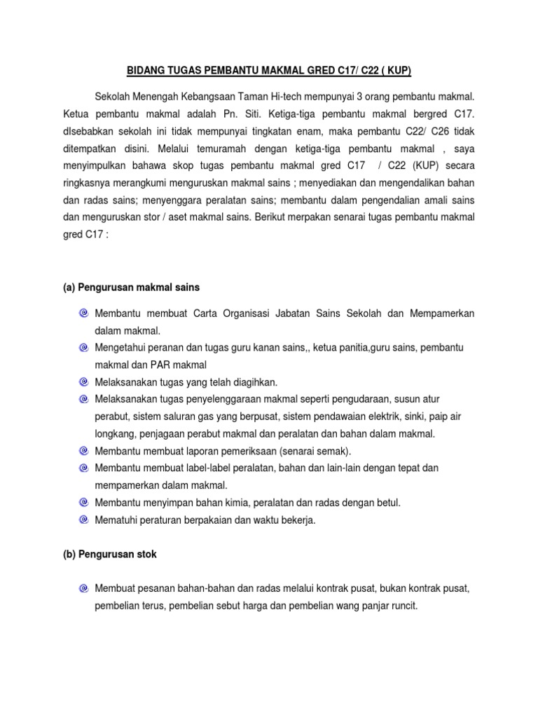 Bidang Tugas Pembantu Makmal Gred c17  PDF