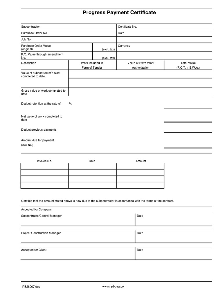 Progress Payment Certificate Sample  PDF  Payments  Public Finance