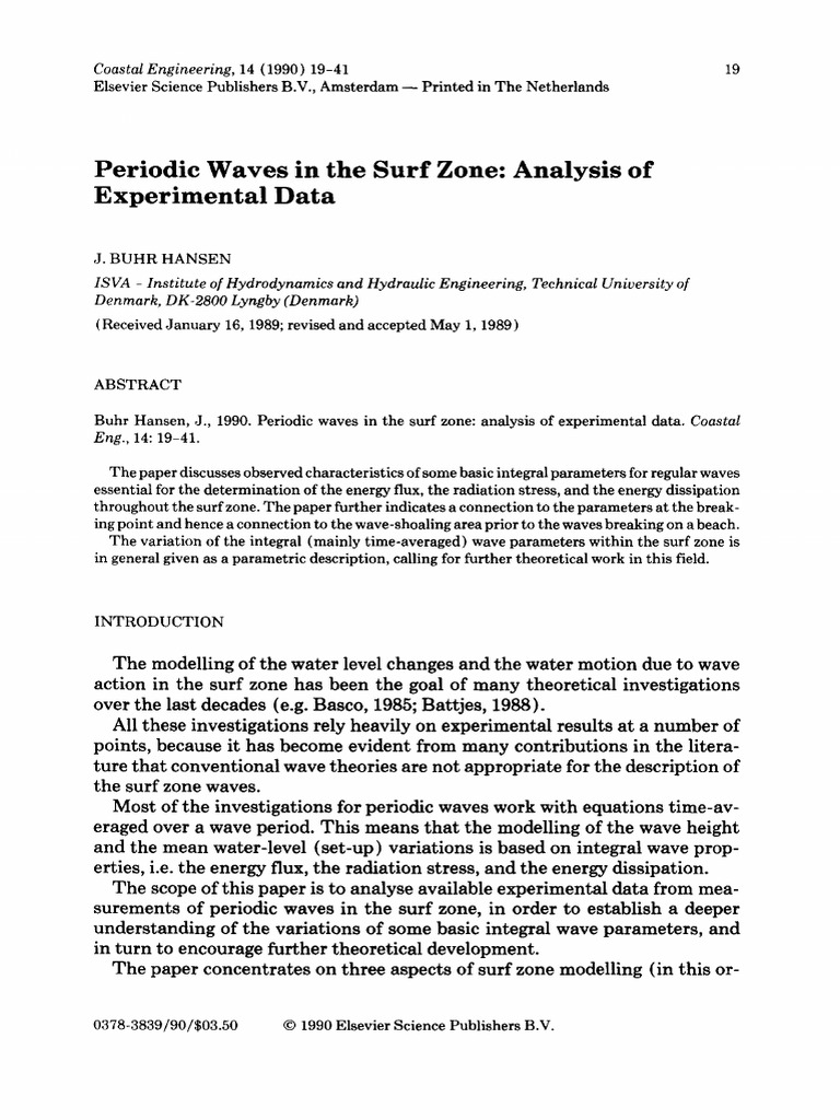 Periodic Waves Inthe Surf Zone: Analysis of Experimental Data | PDF ...